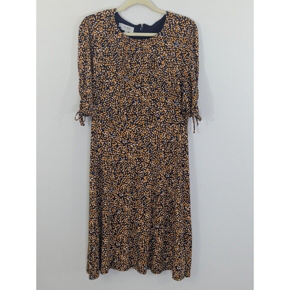 Hobbs Long Midi Samantha Dress Half Sleeve Full Pattern UK14 US M Orange Navy - Picture 5 of 13
